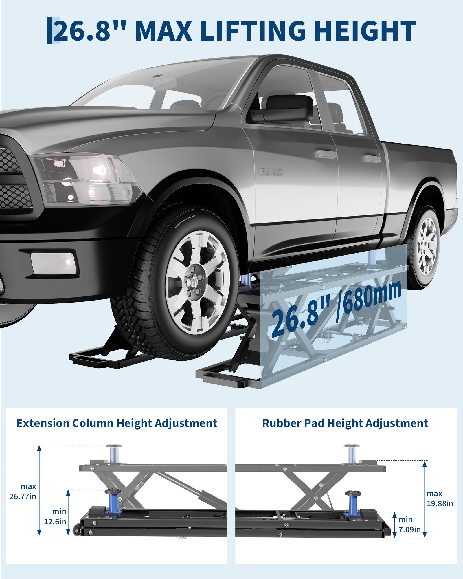 Garvee Heavy-Duty Portable Hydraulic Scissor Car Lift – 5000 lbs Capacity, Q235B Carbon Steel, Collapsible, Wheels, Adjustable, 26.8" Max Height – For Cars, SUVs, Light Trucks, Home Garage & Auto Repair – specs: 5000