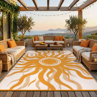 Garvee Outdoor Rug 8x10 Waterproof Boho Sun Pattern Reversible Plastic Straw UV-Resistant Lightweight Patio Mat for Deck Picnic Beach