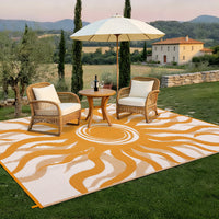 Garvee Outdoor Rug 8x10 Waterproof Boho Sun Pattern Reversible Plastic Straw UV-Resistant Lightweight Patio Mat for Deck Picnic Beach