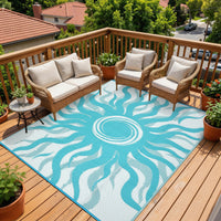 Garvee Outdoor Rug 8x10 Waterproof Boho Sun Pattern Reversible Plastic Straw UV-Resistant Lightweight Patio Deck Camping Mat