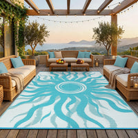 Garvee Outdoor Rug 8x10 Waterproof Boho Sun Pattern Reversible Plastic Straw UV-Resistant Lightweight Patio Deck Camping Mat