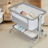 Garvee 3-in-1 Portable Baby Bassinet Bedside Sleeper in 6 Height Adjustable Design with Breathable Mesh and Storage Basket, Light Grey - Light Grey