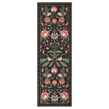 Garvee Vintage Floral Runner Rug 2x6 Washable Botanical Carpet Non Slip Low Pile Indoor Rug for Hallway Kitchen, Black
