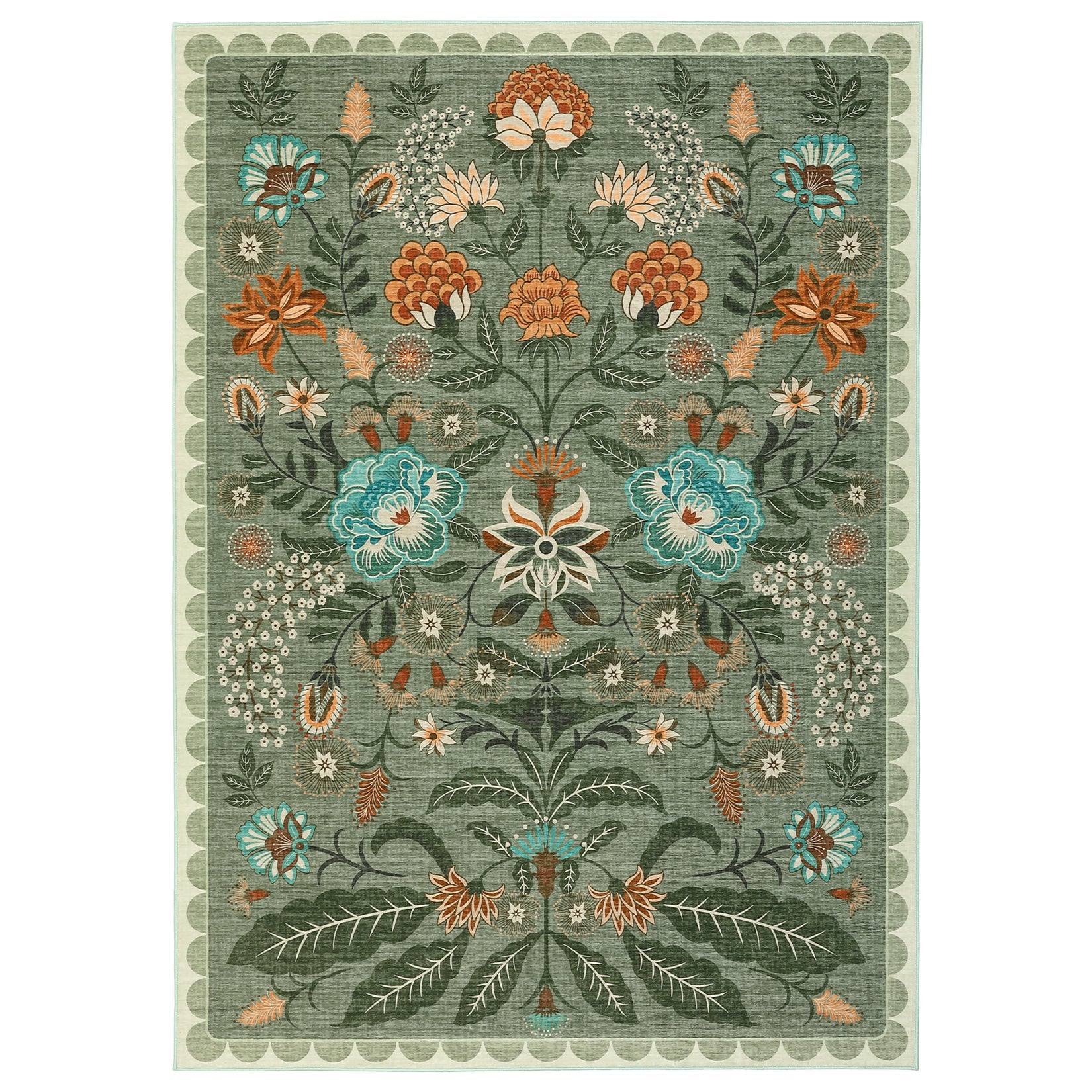 Garvee 8x10 Floral Washable Area Rug Vintage Soft Non-Slip Boho Carpet for Living Room Bedroom Nursery, Sage