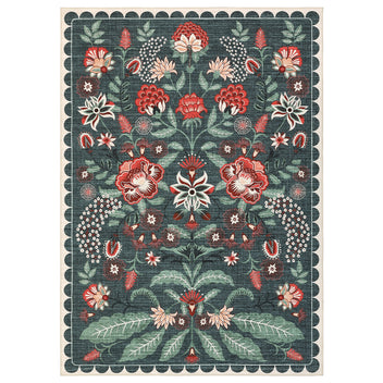 Garvee Vintage Floral Area Rug 5x7 Washable Non Slip Low Pile Carpet for Living Room Bedroom Nursery, Grey Green