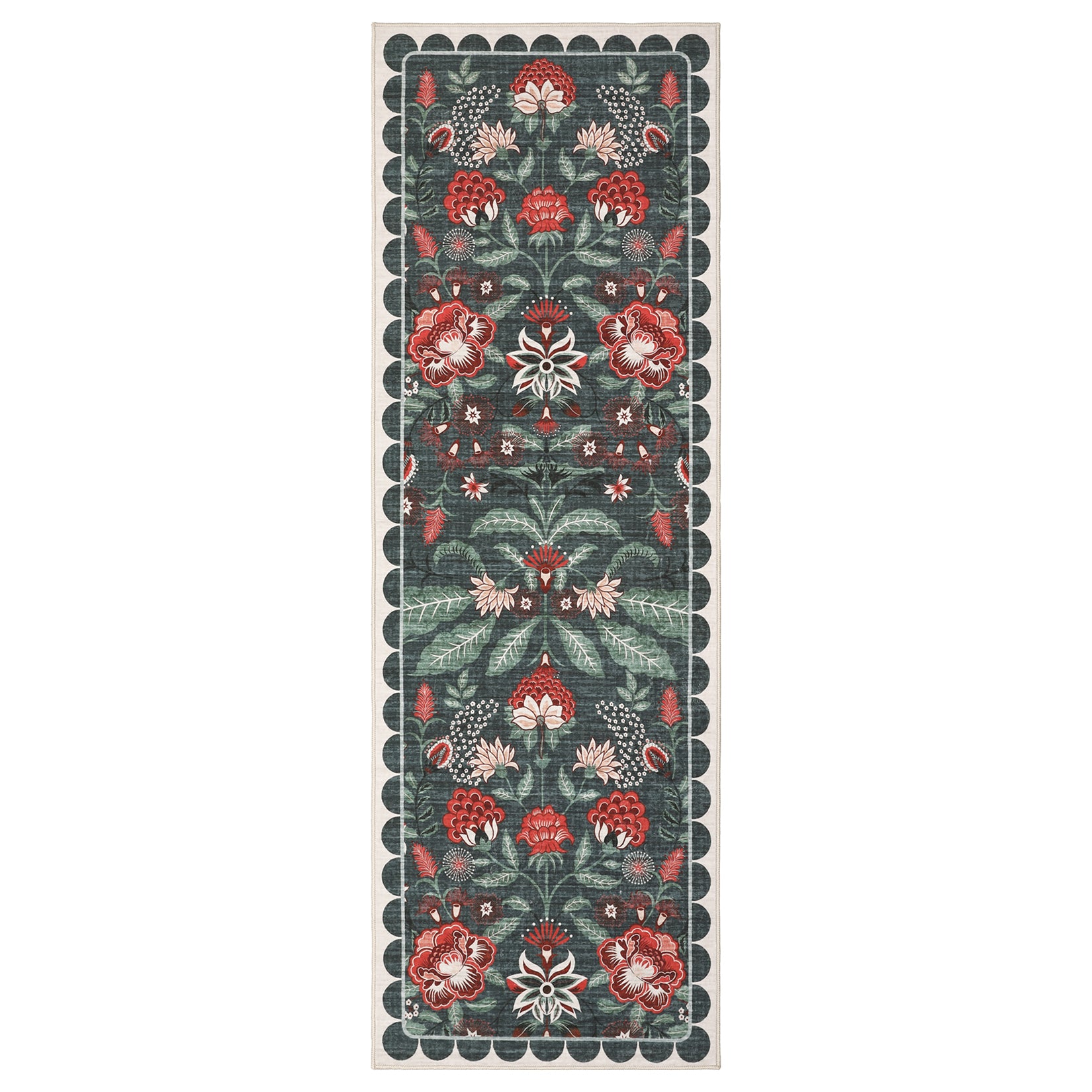 Garvee Washable 2x6 Runner Rug Vintage Floral Botanical Rug Non Slip Soft Low Pile Indoor Carpet for Hallway Kitchen Entryway, Gray Green