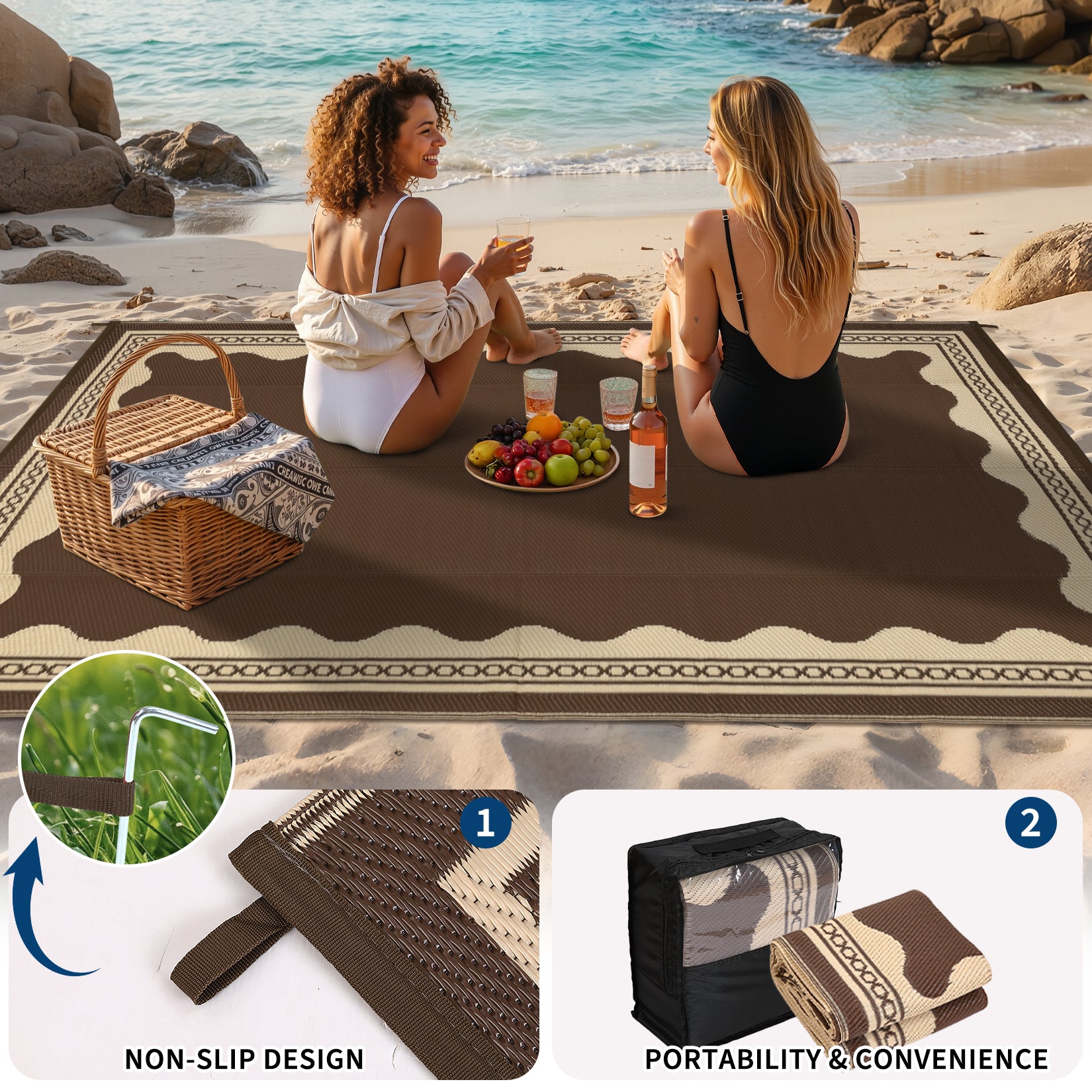 Garvee Outdoor Rug 10x14 Waterproof Reversible Plastic Straw Quick-Dry Stain-Resistant Lightweight Foldable for Patio Camping Picnic