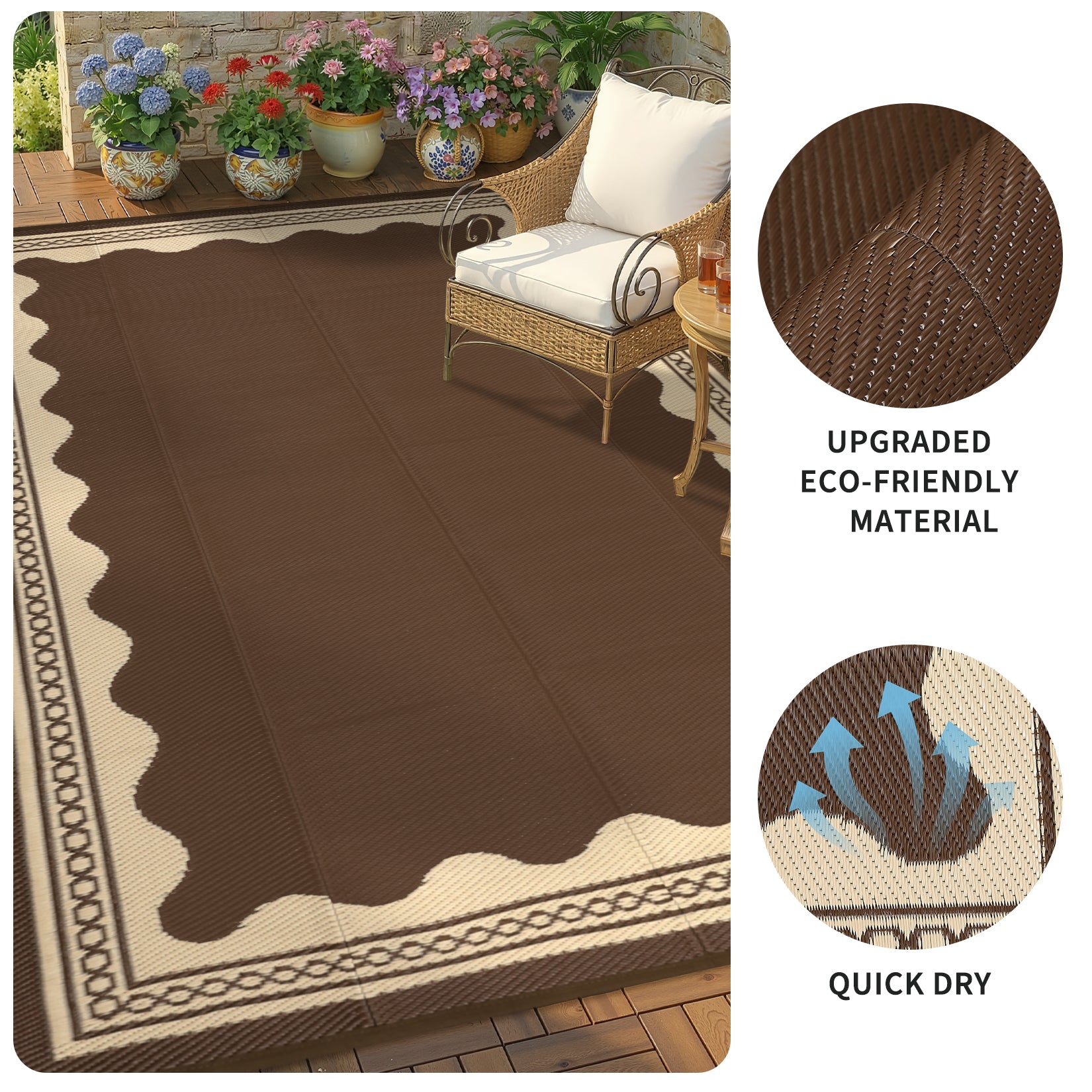 Garvee Outdoor Rug 10x14 Waterproof Reversible Plastic Straw Quick-Dry Stain-Resistant Lightweight Foldable for Patio Camping Picnic