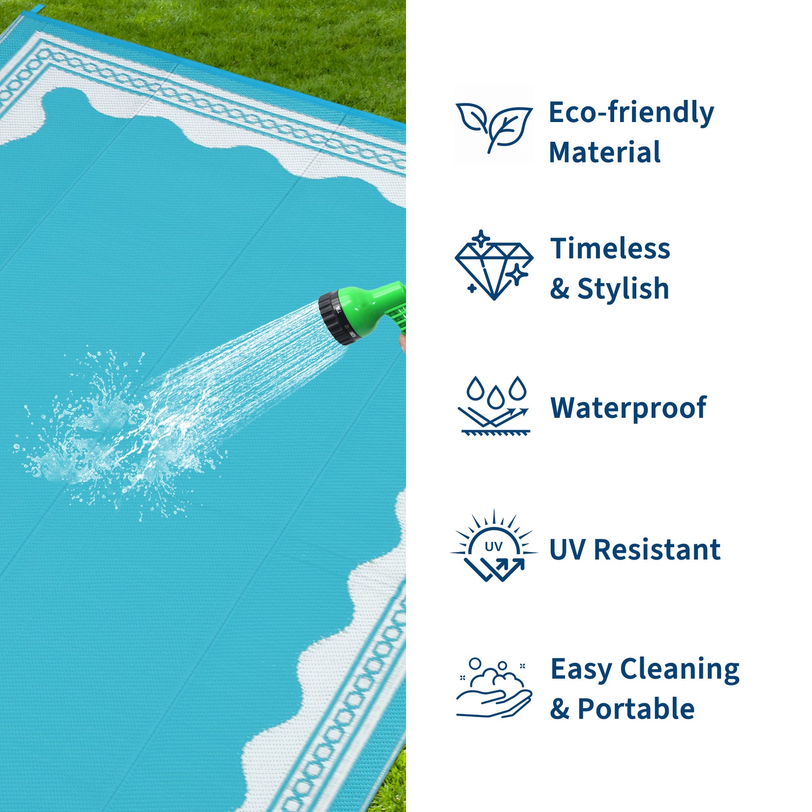 Garvee Outdoor Rug 8x10 Scalloped Waterproof Reversible Plastic Straw Foldable Lightweight Patio Deck Beach