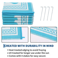Garvee Outdoor Rug 8x10 Scalloped Waterproof Reversible Plastic Straw Foldable Lightweight Patio Deck Beach