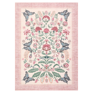 Garvee Pink Bedroom Rug for Girls Room Decor, 9x12 Washable Cute Playroom Nursery Rug, Soft Floral Low Pile Carpet for Kids Living Dining Room, Indoor Farmhouse Floor Rug