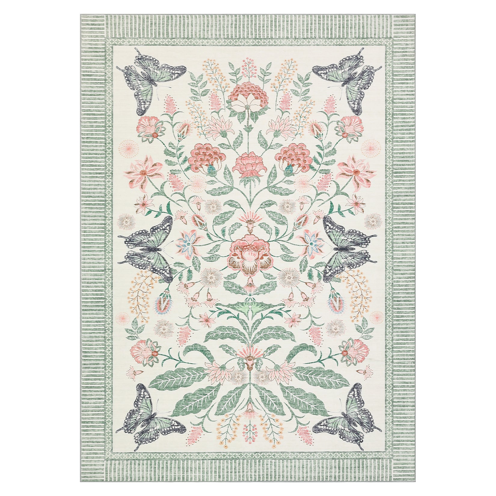 Garvee Green 10x13 Area Rugs, Washable Non Slip Floral Rug for Kids Bedroom, Vintage Oriental Indoor Carpet for Living Room, Dining Room, Office, Retro Accent, Farmhouse Home Decor