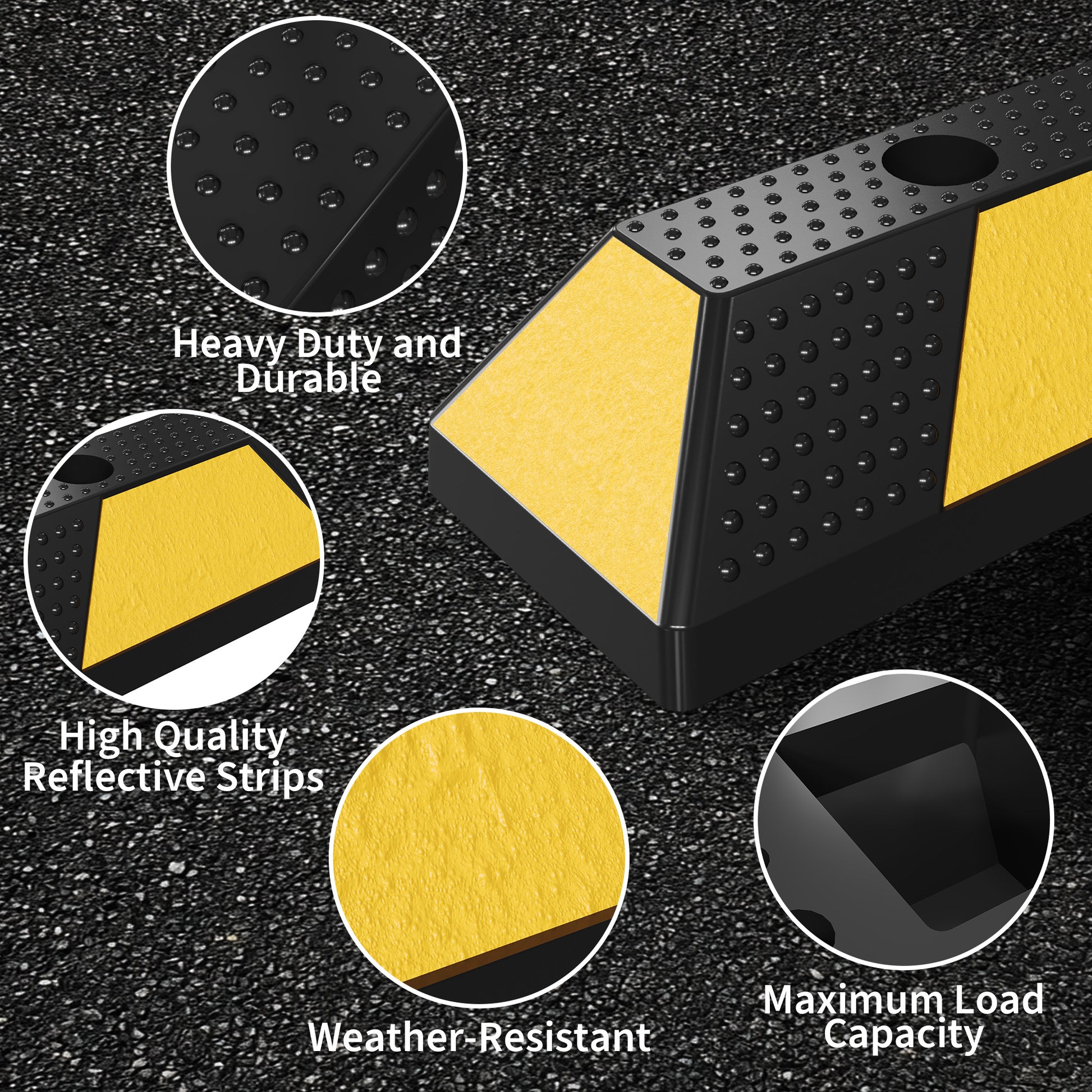 2PCS 72 Inch Rubber Parking Curb Set, Heavy Duty Wheel Stop with Reflective Safety Stripes, Bolt-Down Parking Block for Garage, Driveway, Warehouse & Commercial Parking Lots
