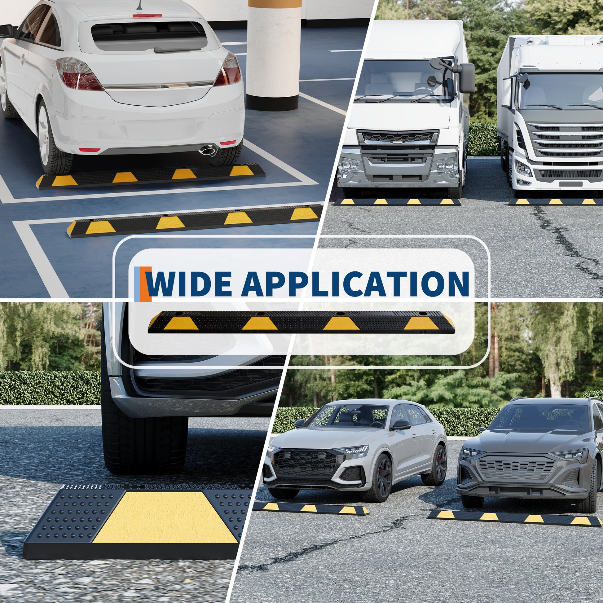 2PCS 72 Inch Rubber Parking Curb Set, Heavy Duty Wheel Stop with Reflective Safety Stripes, Bolt-Down Parking Block for Garage, Driveway, Warehouse & Commercial Parking Lots