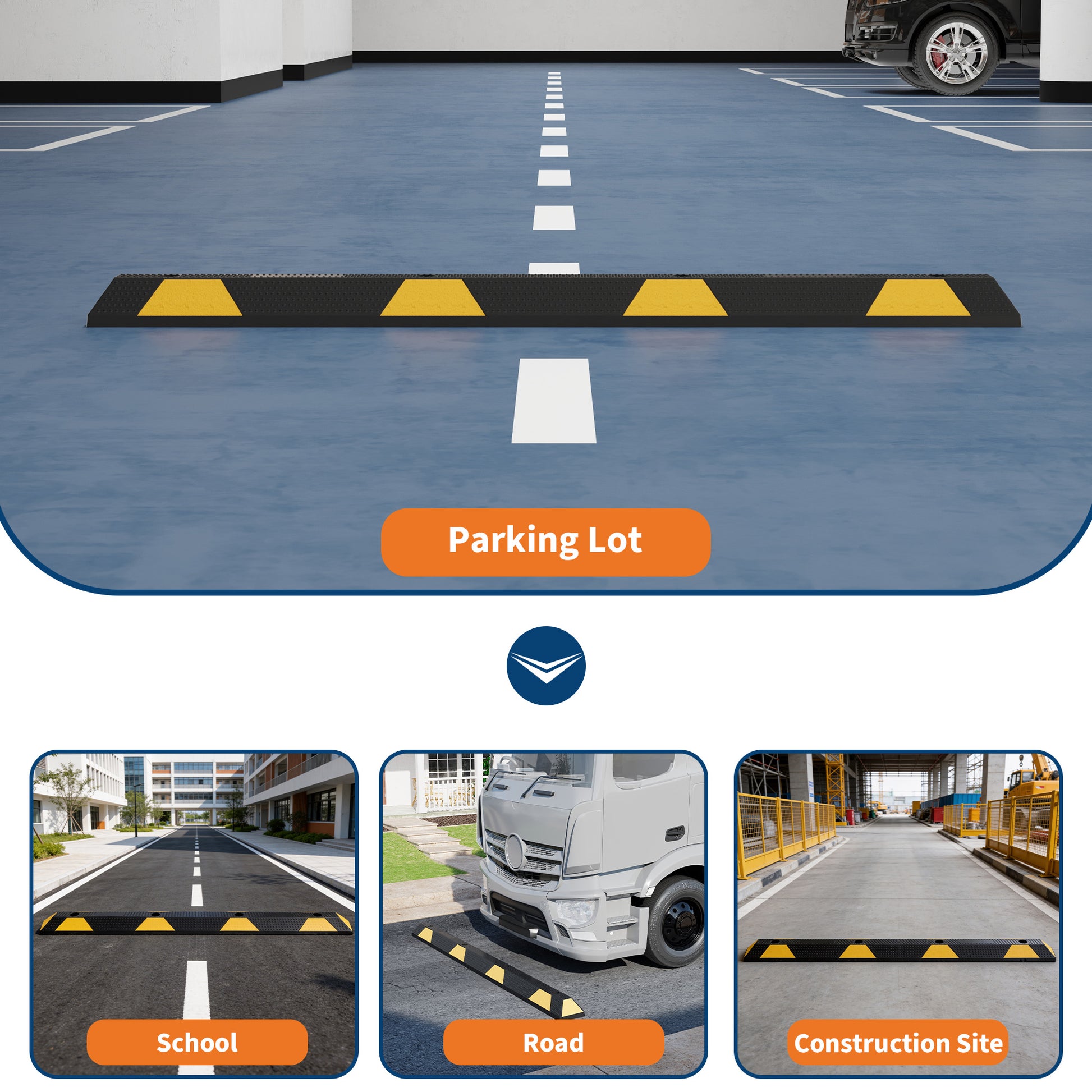 2PCS 72 Inch Rubber Parking Curb Set, Heavy Duty Wheel Stop with Reflective Safety Stripes, Bolt-Down Parking Block for Garage, Driveway, Warehouse & Commercial Parking Lots