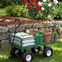 Garvee 400 lb Garden Cart Wagon, Heavy Duty Utility Cart with 10" Pneumatic Tires, Steel Frame, Removable Mesh Sides,Green