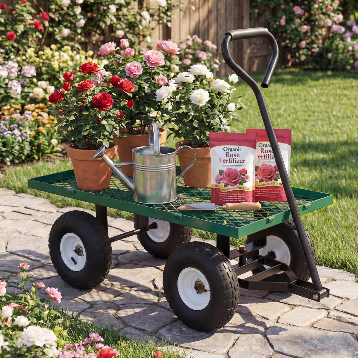 Garvee 400 lb Garden Cart Wagon, Heavy Duty Utility Cart with 10" Pneumatic Tires, Steel Frame, Removable Mesh Sides,Green