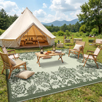 Garvee Waterproof Reversible Outdoor Rug 9x18ft - Large Plastic Straw Mat for Patio, Deck, Balcony, RV, Camping, Backyard - Easy Clean, Non-Slip, Weather Resistant - Sage Green/Light Green