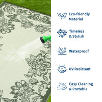 Garvee Waterproof Reversible Outdoor Rug 9x18ft - Large Plastic Straw Mat for Patio, Deck, Balcony, RV, Camping, Backyard - Easy Clean, Non-Slip, Weather Resistant - Sage Green/Light Green