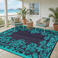 Garvee Waterproof Reversible Outdoor Rug 9x12ft - Large Plastic Straw Mat for Patio, Deck, Backyard, RV, Camping, Balcony, Porch - Easy Clean, Weather Resistant - Teal/Black Blue