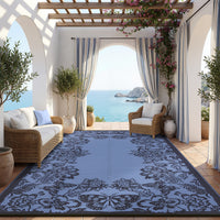 Garvee Waterproof Reversible Outdoor Rug 8x10ft - Large Plastic Straw Area Mat for Patio, Deck, Balcony, RV, Camping - Easy Clean, Weather Resistant - Black Blue/Light Blue