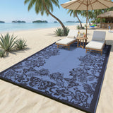 Garvee Waterproof Reversible Outdoor Rug 8x10ft - Large Plastic Straw Area Mat for Patio, Deck, Balcony, RV, Camping - Easy Clean, Weather Resistant - Black Blue/Light Blue - Black Blue