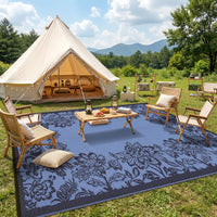 Garvee Waterproof Reversible Outdoor Rug 9x12ft - Large Plastic Straw Patio Carpet - Easy Clean, UV Protection, Weather-Resistant - Perfect for Deck, RV, Camping, Picnic, Balcony, Backyard - Black Blue/Light Blue