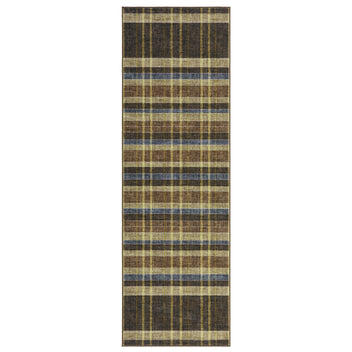 Garvee Plaid Washable Runner Rug 2x6 Soft Non Slip Kitchen Rug Brown Modern Checkered Textured Entryway Rug Low Pile Stain Resistant