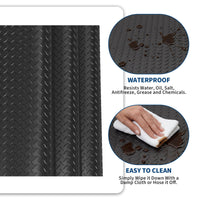 Garvee Heavy Duty Diamond Plate PVC Garage Floor Mat, 7.5x17 ft, 2.0mm Thick, Waterproof Non-Slip Protector Roll, Double-Sided Tape, Cut to Fit, For Compact SUVs, Sports Cars, Warehouse, Basement, Black