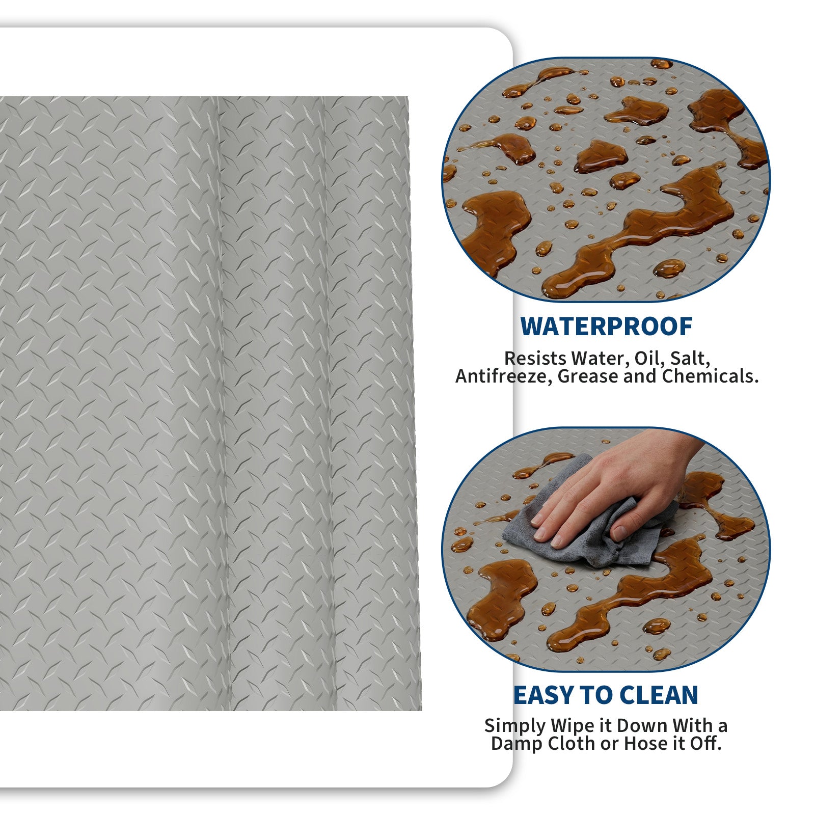 Garvee Heavy Duty Diamond Plate PVC Garage Floor Mat, 5x10 ft, 2.0mm Thick, Waterproof Non-Slip Flooring Roll, Double-Sided Tape Included, Cut to Fit, Perfect for Garage, Workshop, Basement, Warehouse, Silver Gray