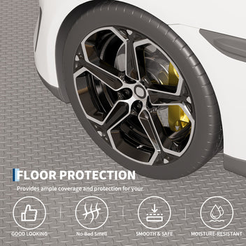 Garvee Heavy Duty Diamond Plate PVC Garage Floor Mat, 7.5x17 ft, 2.0mm Thick, Waterproof Non-Slip Protector, Cut to Fit, Easy to Clean, Ideal for Cars, SUVs, Workshop, Warehouse, Basement, Gray