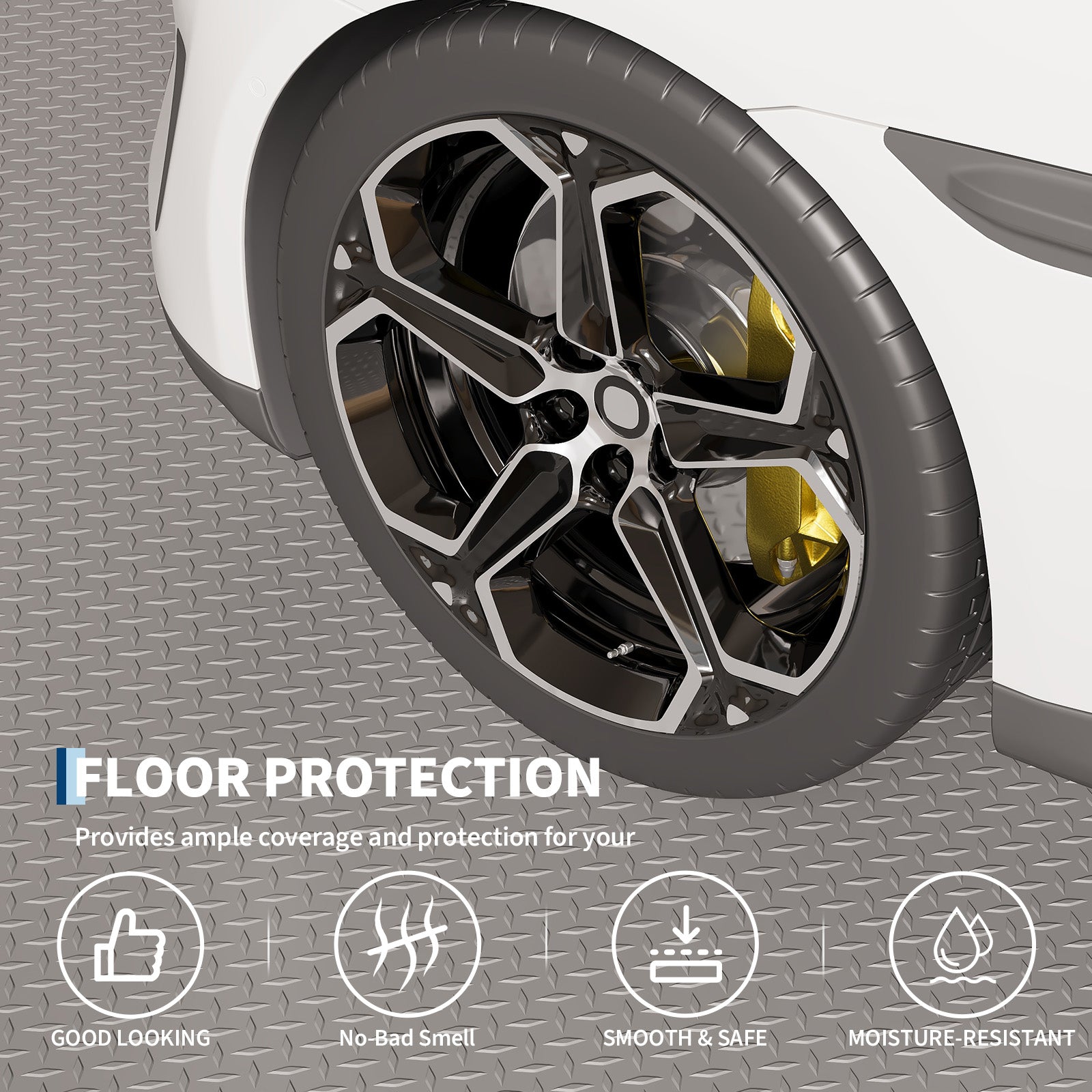 Garvee Heavy Duty Diamond Plate PVC Garage Floor Mat, 7.5x20 ft, 2.0mm Thick, Non-Slip, Waterproof Protector – Easy to Cut & Clean, Durable for Car Parking, Workshop, Basement – Includes Double-Sided Tape, Gray