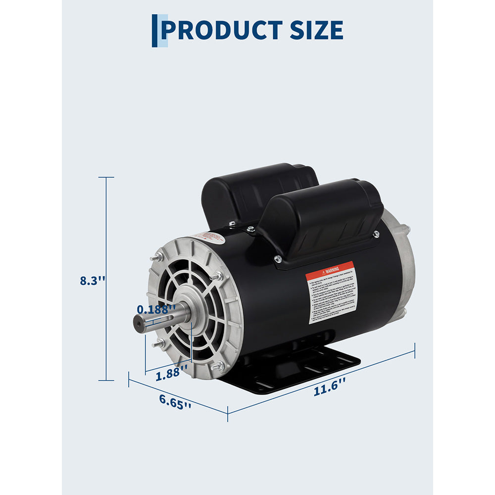 Garvee 2HP SPL Air Compressor Electric Motor, 115/230V, 56 Frame, 5/8" Keyed Shaft, Ultra Quiet, Dual CW/CCW Rotation