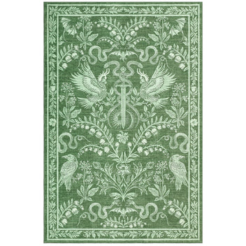 Garvee 5' x 7' Vintage Botanical Bird & Snake Area Rug, Washable Non-Slip Soft Low-Pile Rug for Living Room, Bedroom & Dining Room, Green