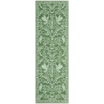 Garvee 2' x 6' Vintage Botanical Bird & Snake Runner Rug, Washable Non-Slip Soft Low-Pile Rug for Hallway, Kitchen & Entryway, Green