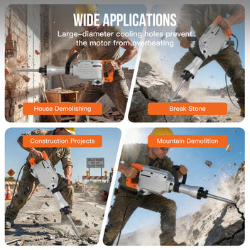 Garvee 1700W Electric Demolition Hammer, Heavy Duty Concrete Breaker with 60J Impact Energy, 1900 BPM, Anti-Vibration System, 360° Rotating Handle, Carrying Case & 3-Piece Bit Set
