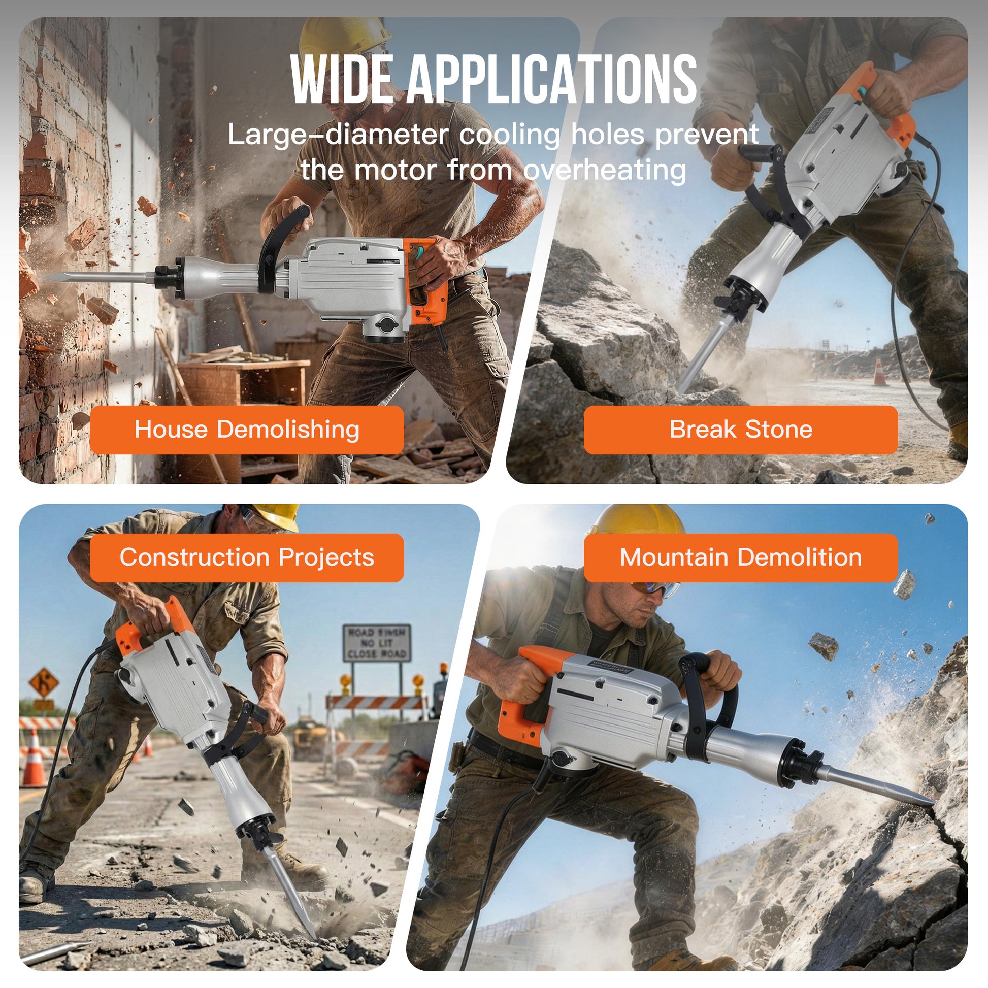 Garvee 1700W Electric Demolition Hammer, Heavy Duty Concrete Breaker with 60J Impact Energy, 1900 BPM, Anti-Vibration System, 360° Rotating Handle, Carrying Case & 3-Piece Bit Set