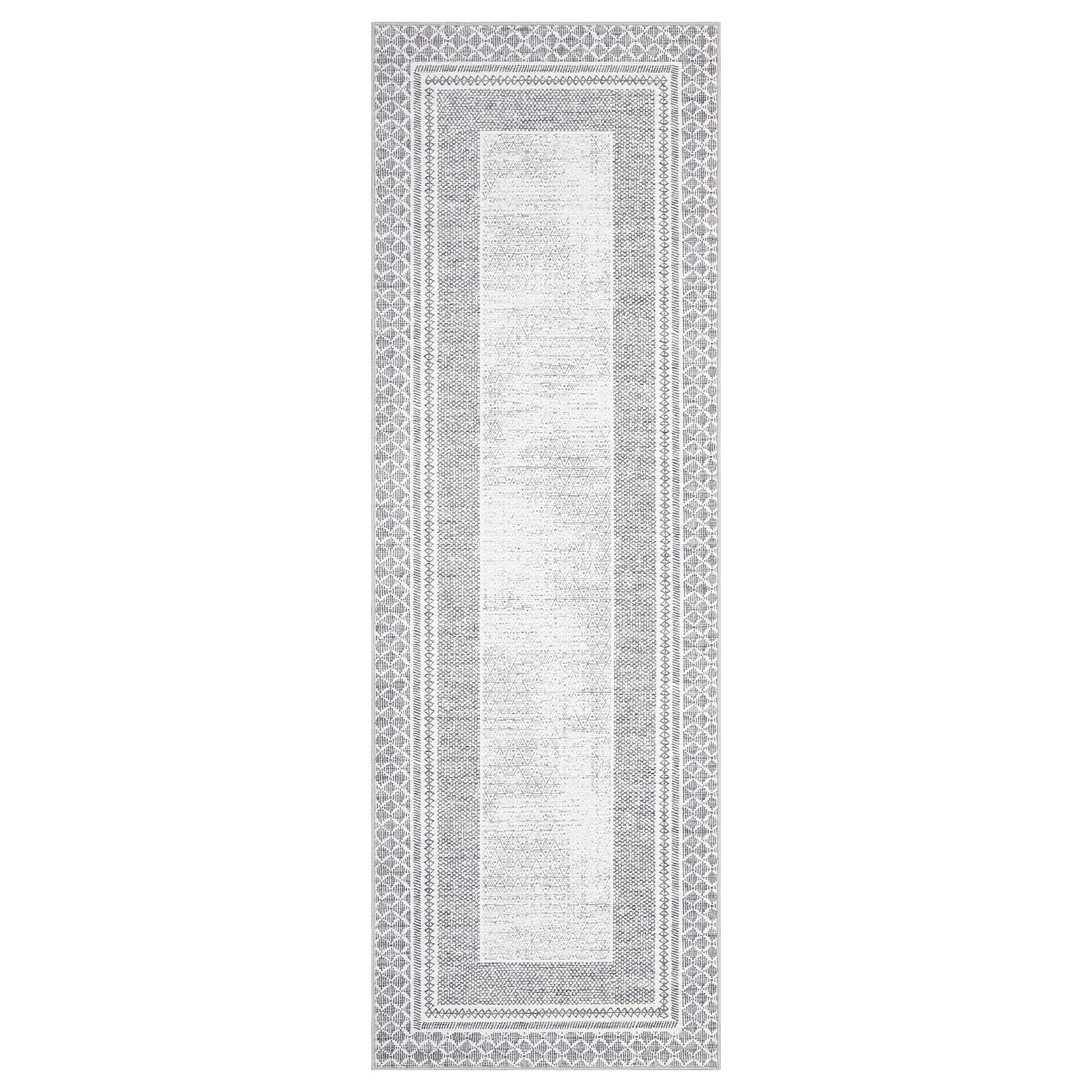 Garvee 2' x 6' Modern Geometric Non-Slip, Machine-Washable, Soft Faux Cashmere Aesthetic Area Rug- Bedrooms and Entryways, Gray