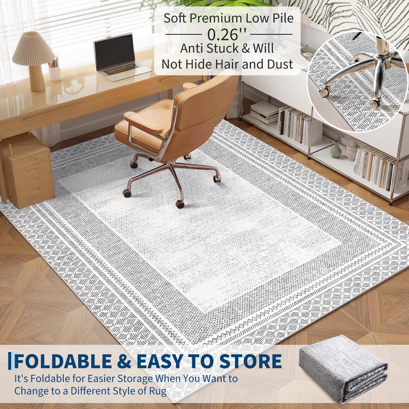 Garvee 5' x 7' Modern Geometric Non-Slip, Machine-Washable, Soft Faux Cashmere Aesthetic Area Rug- Bedrooms and Entryways, Gray