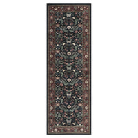 Garvee 2' x 6' Black Garden Floral Runner Rug, Washable Non-Slip Low-Pile Vintage Botanical Rug for Hallway, Kitchen & Entryway