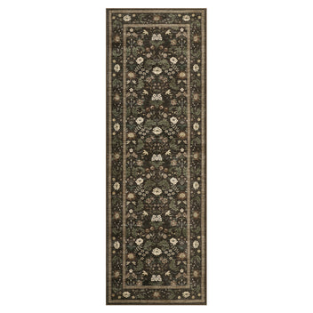 Garvee 2' x 6' Chocolate Brown Vintage Floral Runner Rug, Washable Non-Slip Low-Pile Hallway Rug with Rustic Border for Kitchen & Entryway