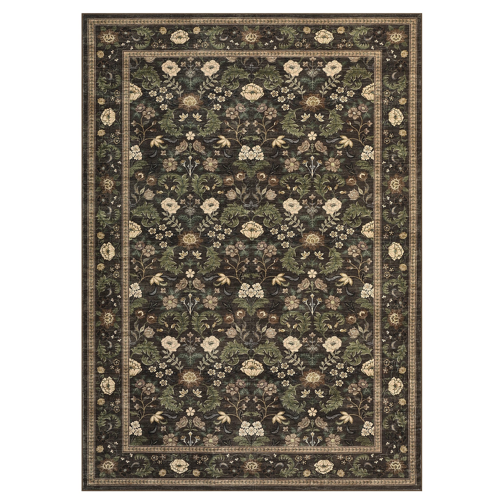 Garvee 8' x 10' Chocolate Brown Vintage Floral Area Rug, Washable Non-Slip Low-Pile Rustic Border Rug for Living Room, Bedroom & Dining Room