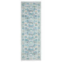 Garvee 2' x 6' Light Blue Vintage Floral Runner Rug, Washable Non-Slip Low-Pile Botanical Hallway Rug for Kitchen & Entryway