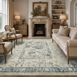 Garvee Washable Rugs for Indoor Use, Green Botanical Floral Print, Non-Slip Low Pile Soft Area Rug, Farmhouse Aesthetic Carpet for Living Room, Bedroom, Kitchen, Dining Room - Blue