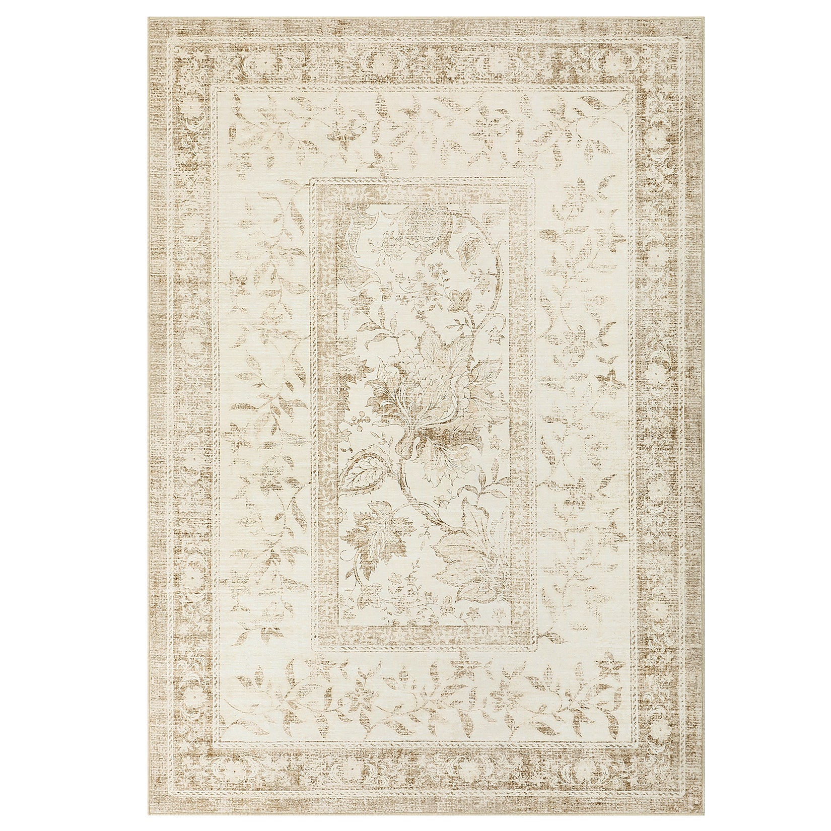 Garvee Washable Rugs for Indoor Use, Green Botanical Floral Print, Non-Slip Low Pile Soft Area Rug, Farmhouse Aesthetic Carpet for Living Room, Bedroom, Kitchen, Dining Room