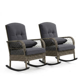 Garvee Set of 2 Outdoor Wicker Rocking Chairs, PE Rattan Patio Rockers with Thick Cushions & Steel Frame for Porch, Garden, Backyard & Deck - Gray