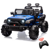 Garvee 24V Kids Ride On Car with Remote Control, 2 Seats 20“ Extra Large Seat Wide Truck, Power Wheels Vehicle, LED Brightlight, Front Storage, Bottle Holder, Central Control, Horn, Bluetooth, USB (Blue)
