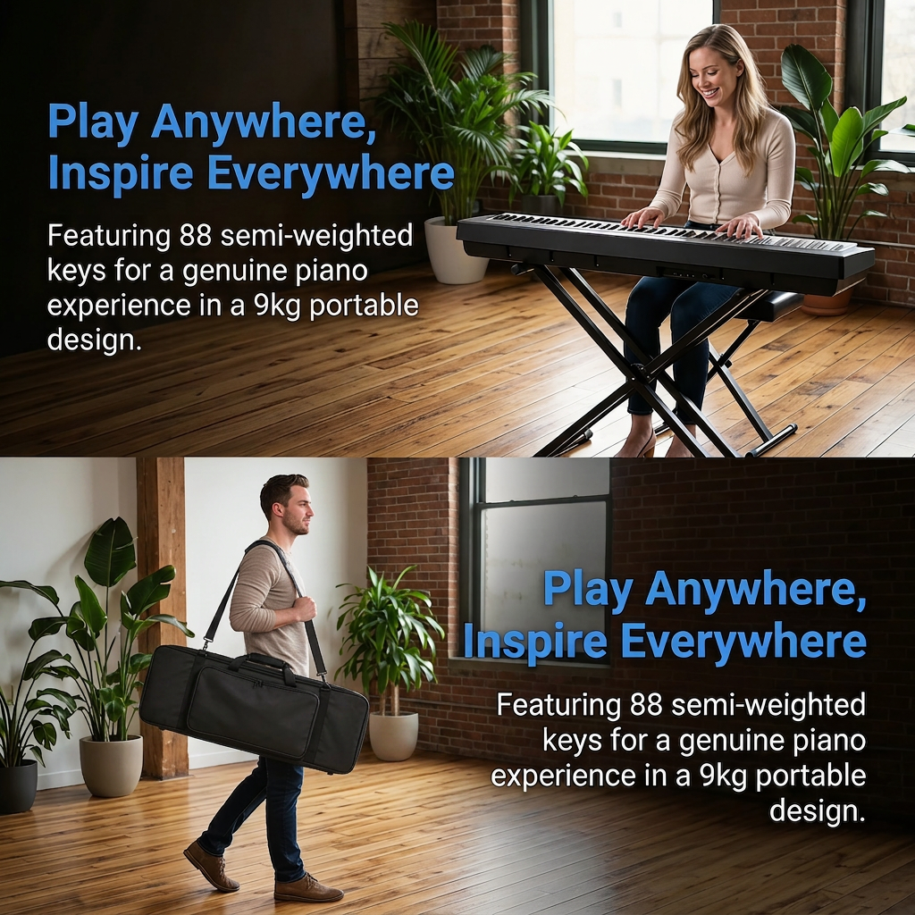 Garvee Piano Keyboard 88 Keys Semi-weighted, Full-Size Electric Keyboard Piano for Beginners,Portable Keyboard with Stand,Headphones,Sustain Pedal,Handbag,Bluetooth, USB MIDI