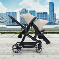 Garvee Foldable Double Baby Stroller in Multi-Position Reversible Design with Adjustable Backrest, Storage Basket and Canopy for Infant and Toddler, Beige
