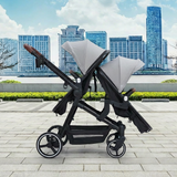Garvee Foldable Double Baby Stroller in Multi-Position Reversible Design with Adjustable Backrest, Storage Basket and Canopy for Infant and Toddler, Light Grey - Light Grey